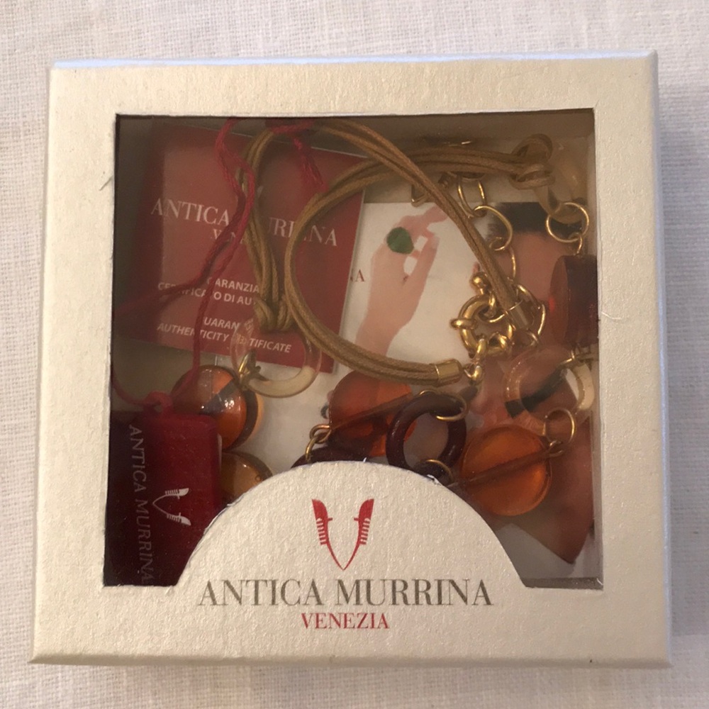 Murano Glass necklace in amber tones.